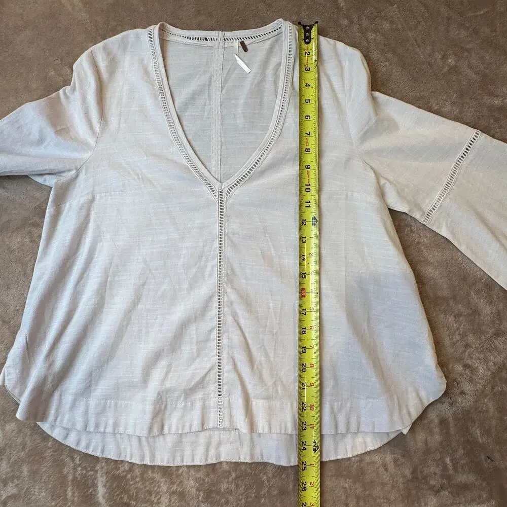 Free People Small Beige V-Neck Long Sleeve